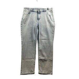 Chico’s Jeans Womens Sz 6 Platinum Cropped Pinstriped Denim Light Wash Stretch